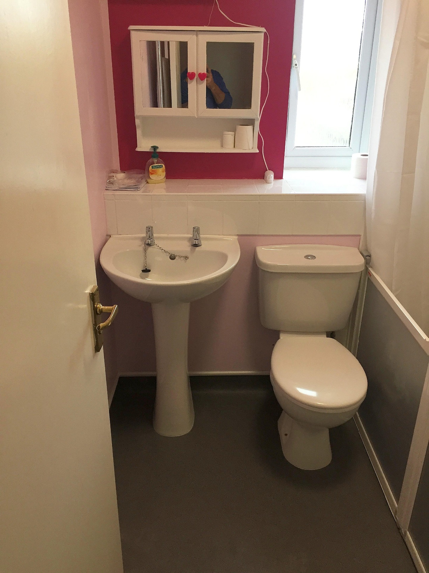 Toilet and sink suite to fit with splash back wall covering. 