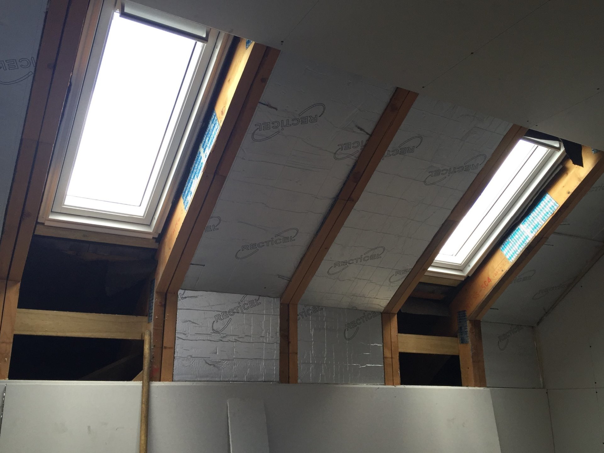 Installed 4 Velux windows, 2 on each side. With all timber rafters trimmed out in Barnstaple North Devon