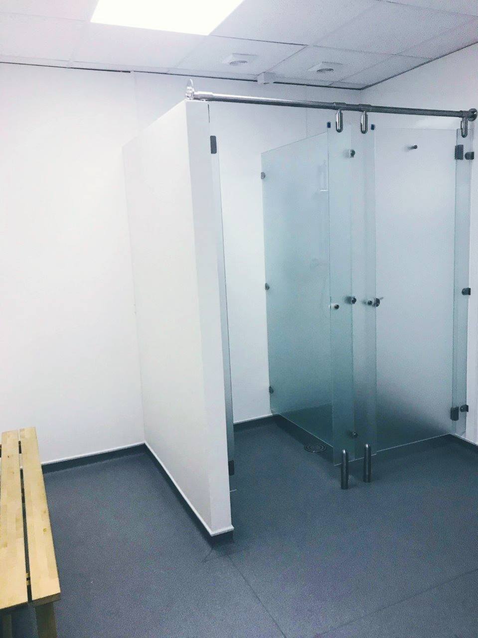 Shower cubicle easy clean, hygienic opaque panels and doors fitted.