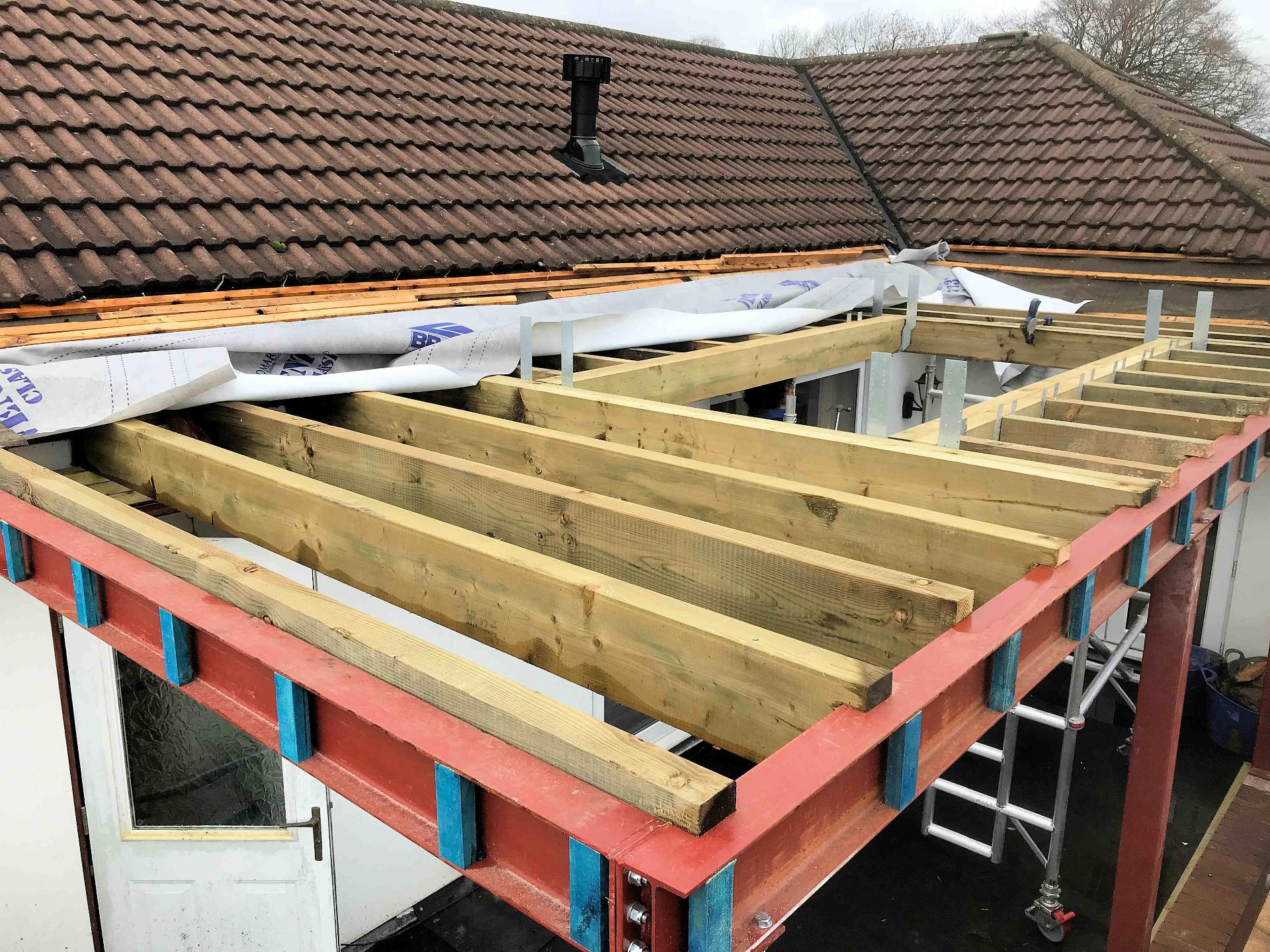 Roof joists in place with skylight aperture Bideford North Devon