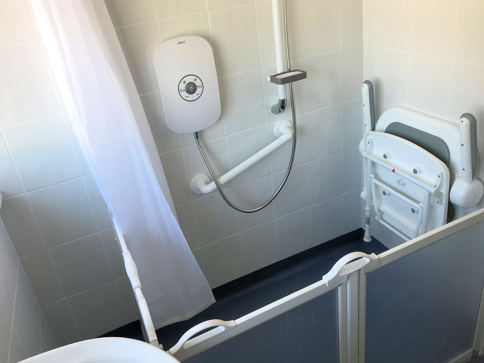 Walk in shower installation with fold down seat Barnstaple