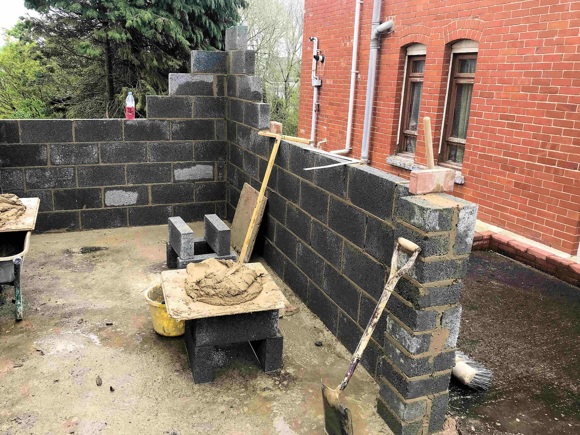 100mm block wall construction with 225mm pillars in the opening, Barnstaple North Devon