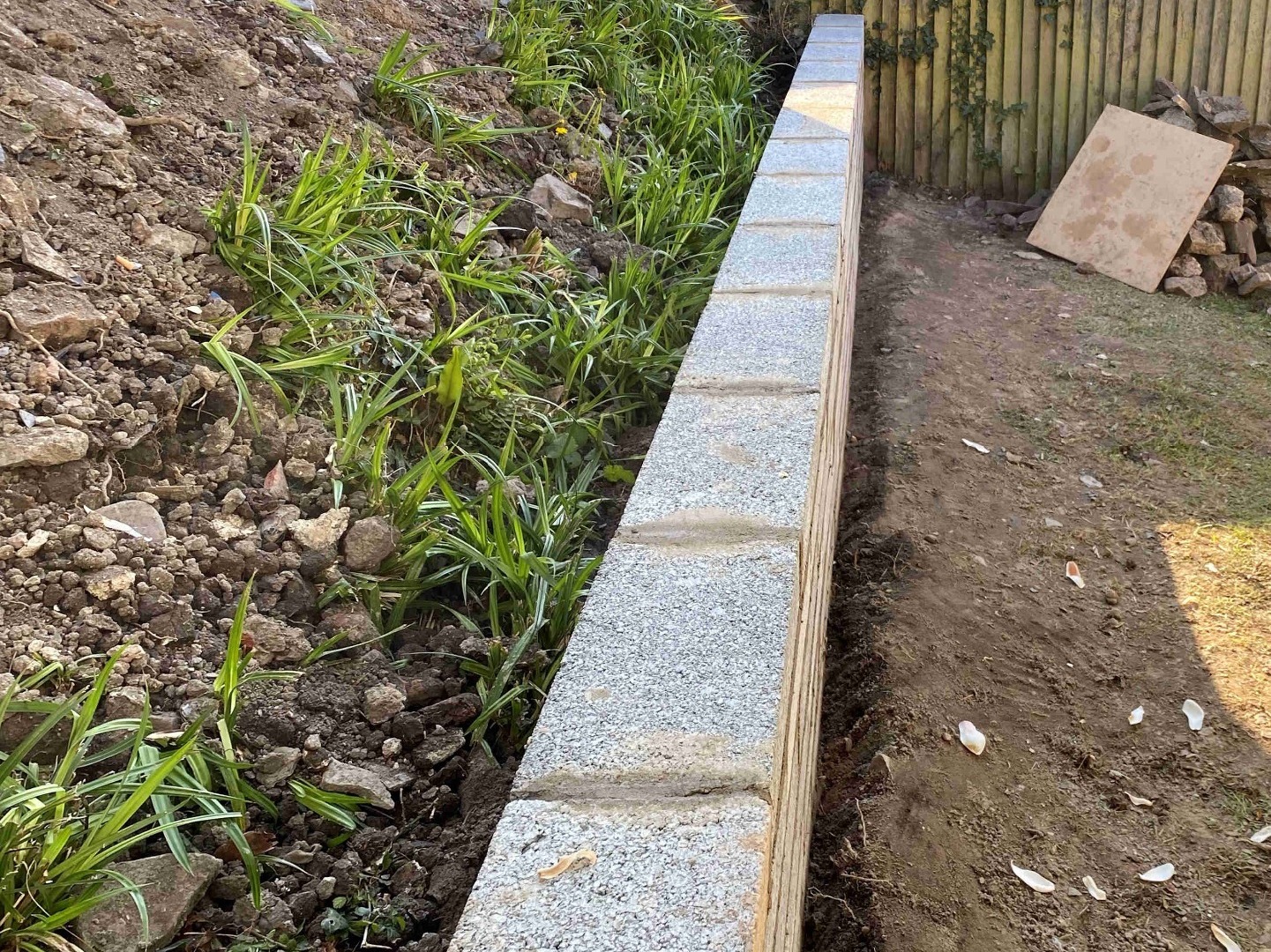 Patio Wall Path. Block work back filled with stone for drainage. Barnstaple North Devon